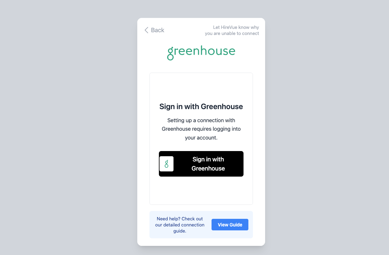 Log into Greenhouse account screen