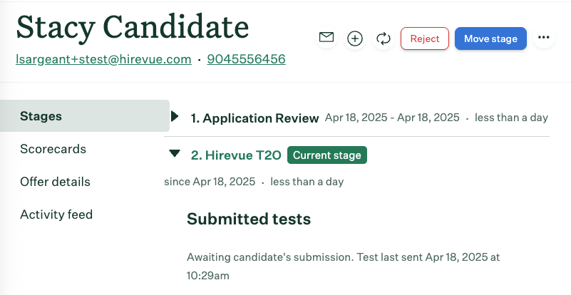 Assessment status displayed in Greenhouse Recruiting
