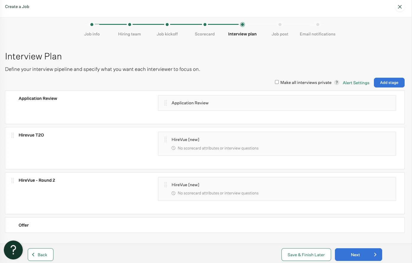 Select test to send to candidate screen
