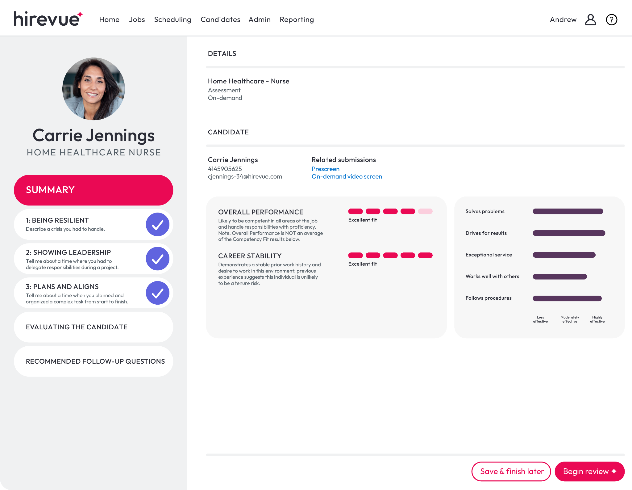 Hirevue candidate results report