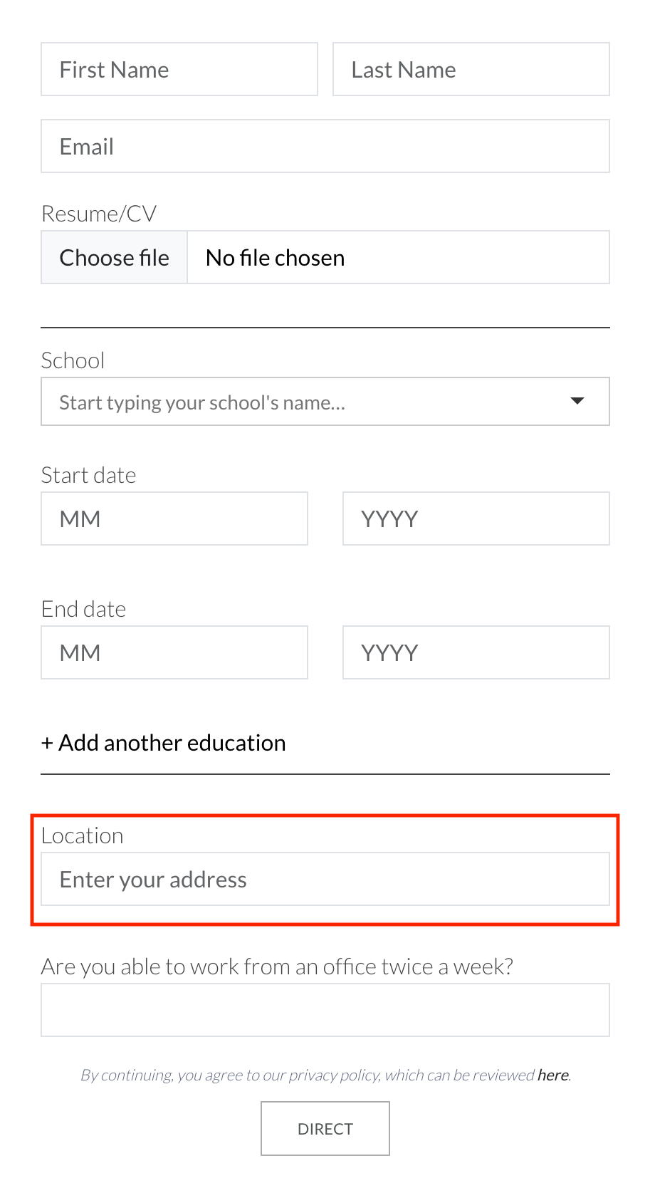 CTA with location field