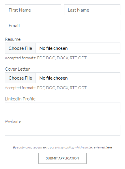 Application form on job description page