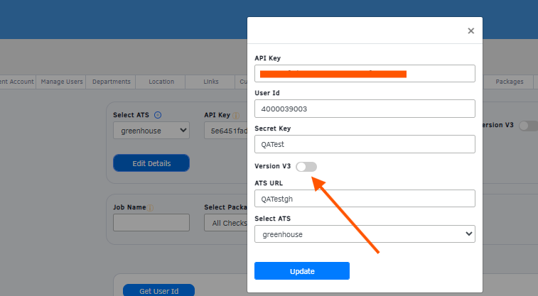 Enable Greenhouse Version V3 toggle in Vetty Admin