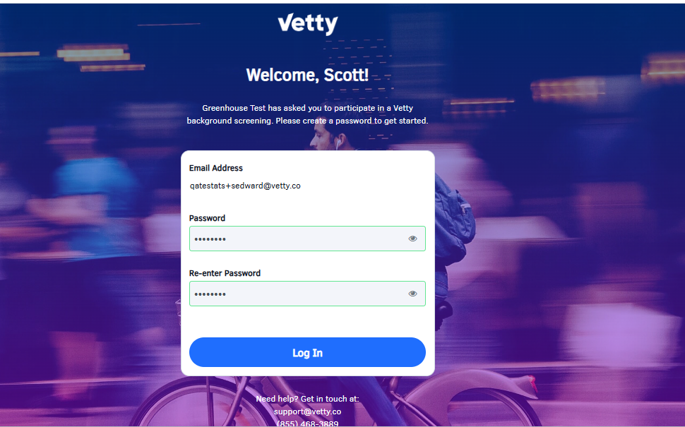 Candidate sets password screen