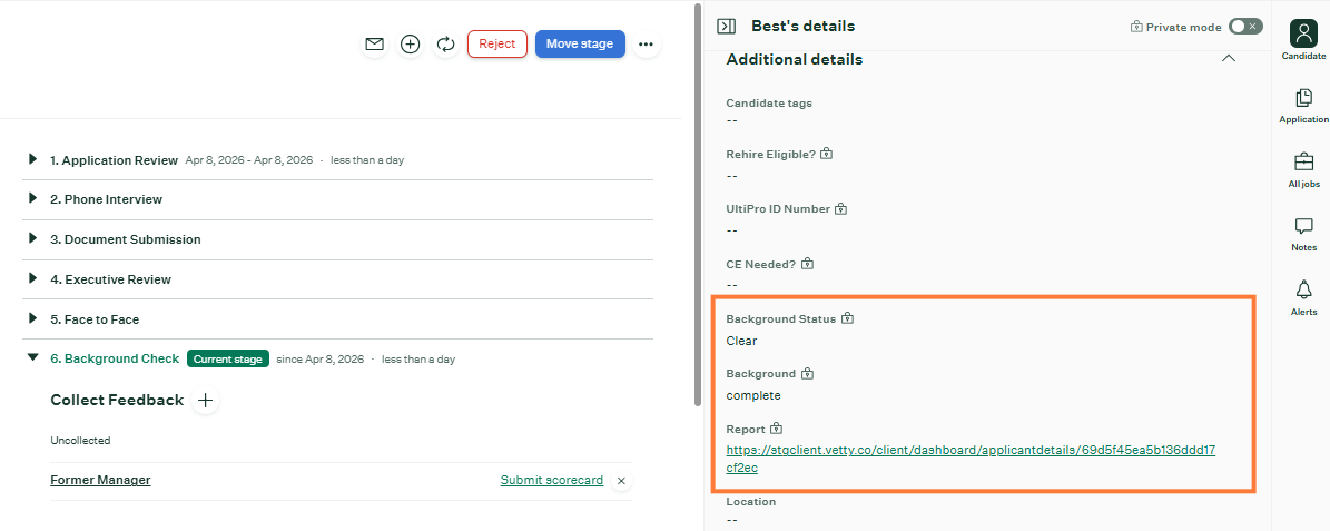 Background check report URL in Additional Details