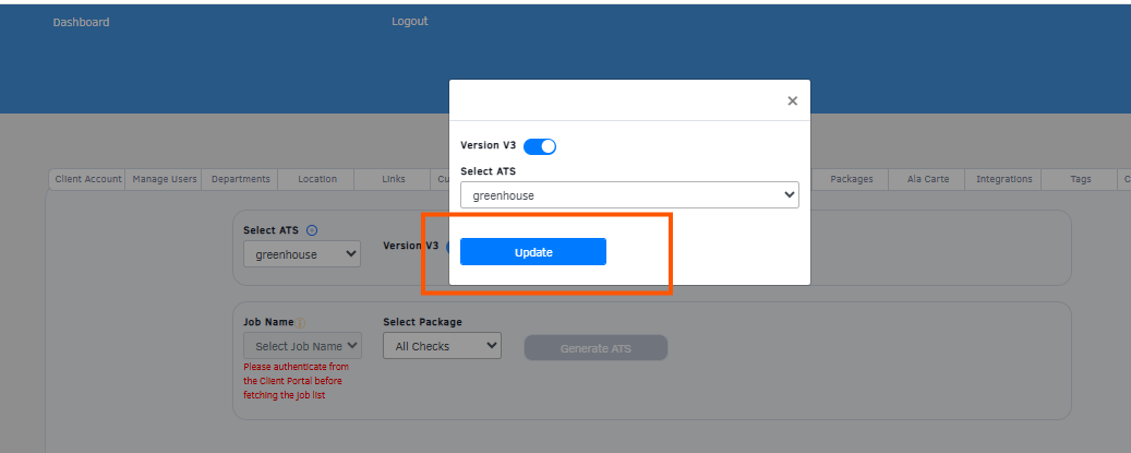 Vetty Admin Update button