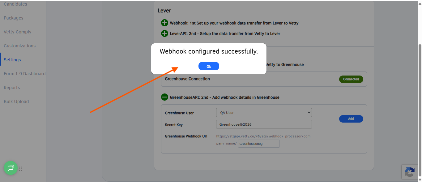 Webhook added successfully confirmation