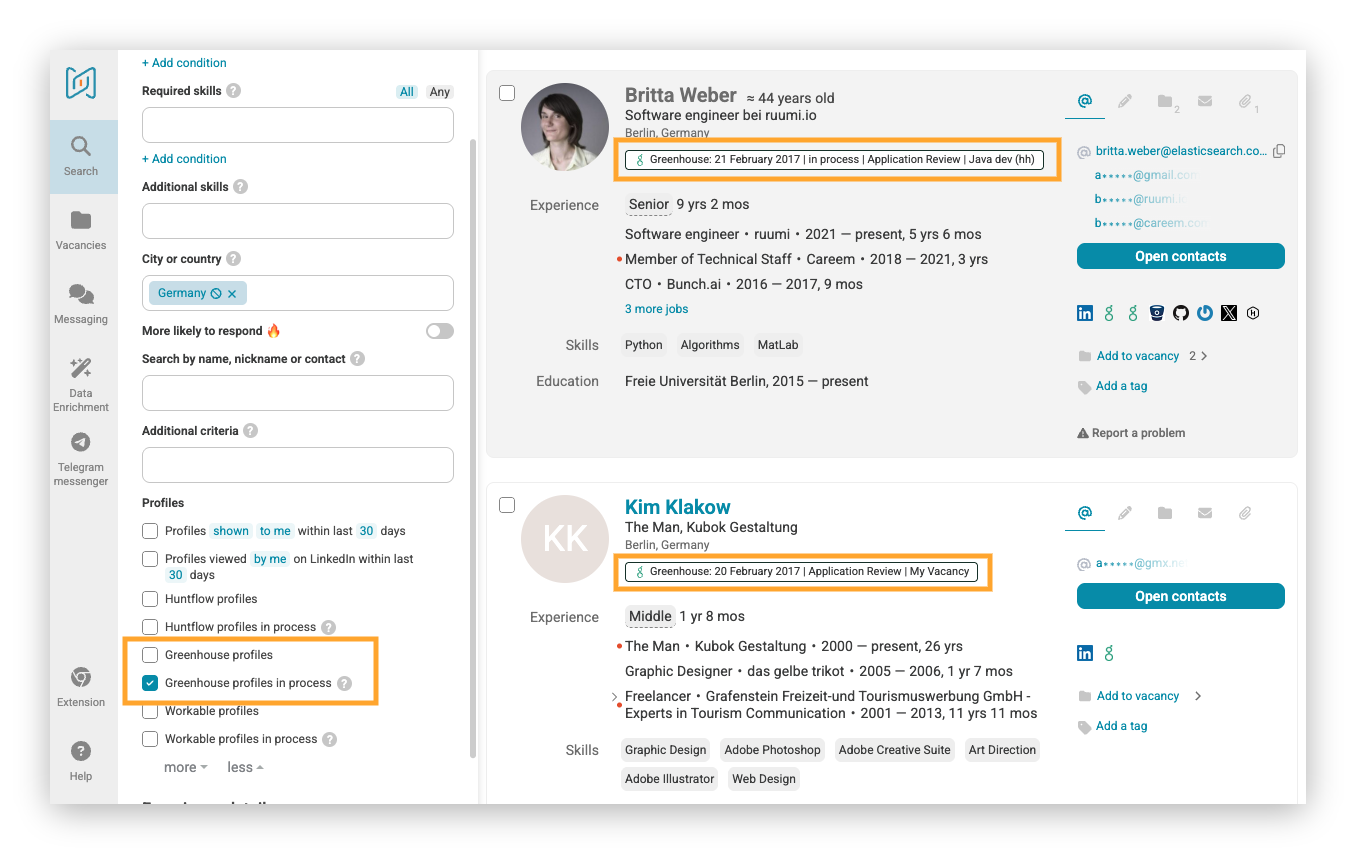 Exported candidate badge in AmazingHiring candidate list