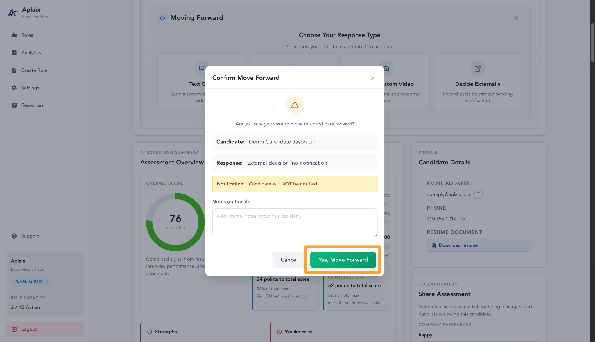 Confirm decision prompt