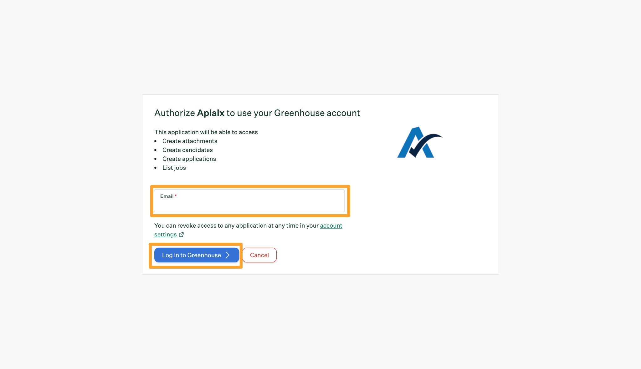 Authorize Aplaix and log in to Greenhouse