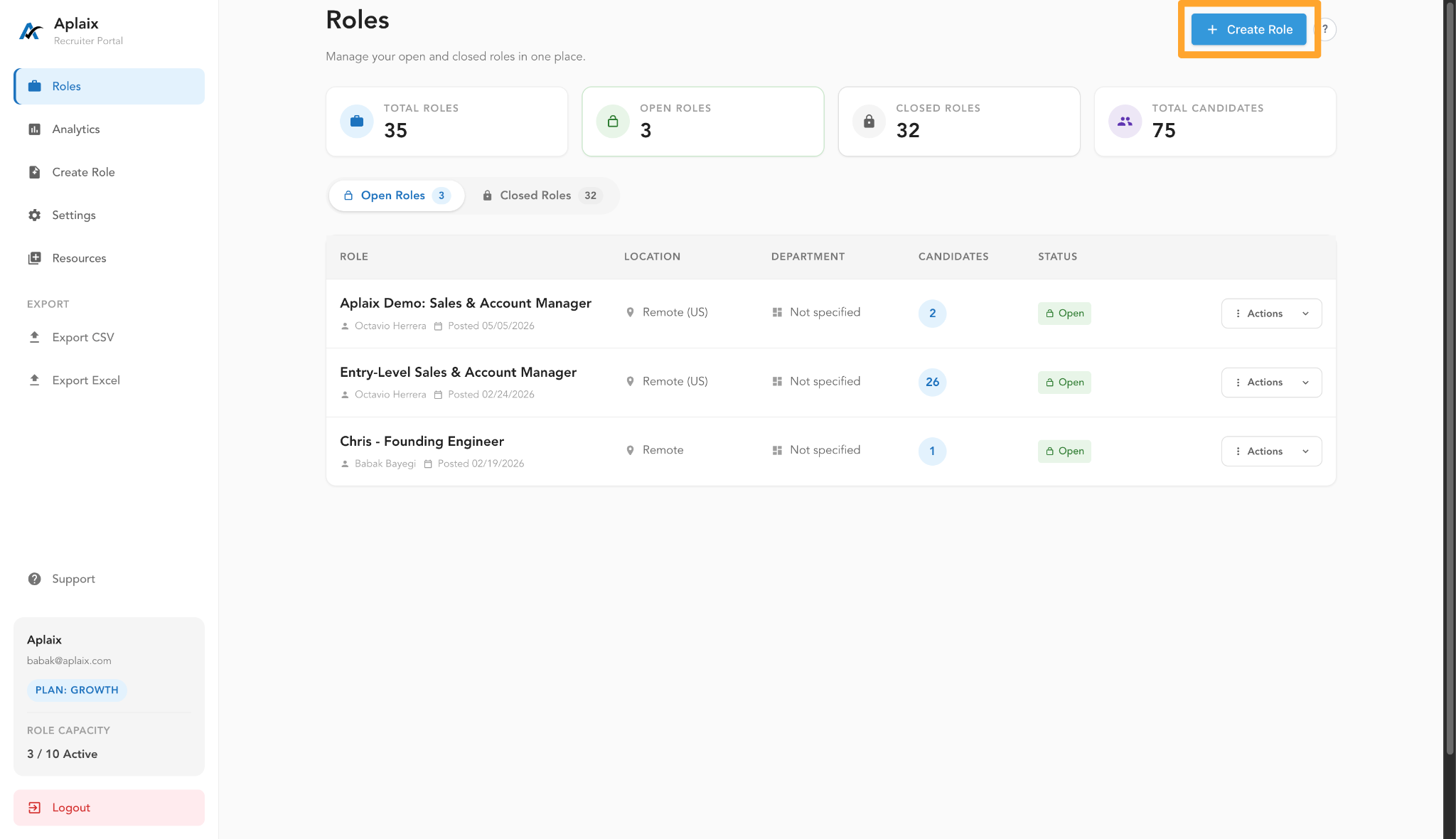 Create Role button