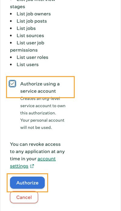 Authorize using a service account checkbox