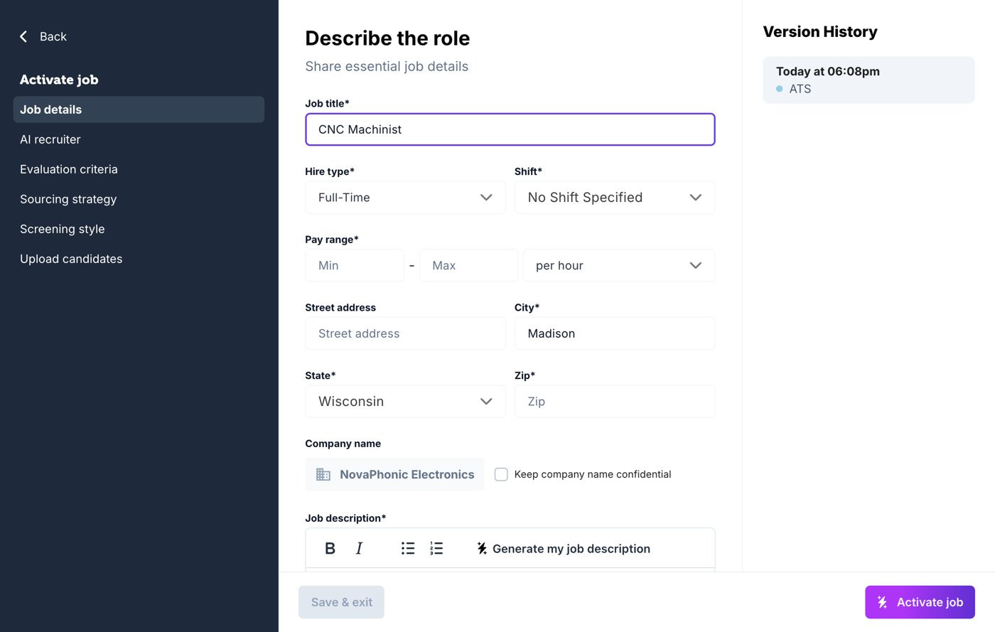 Activate job in FactoryFix
