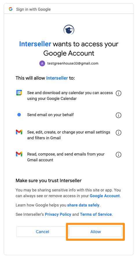 Screenshot      of      the      allow      button.      
