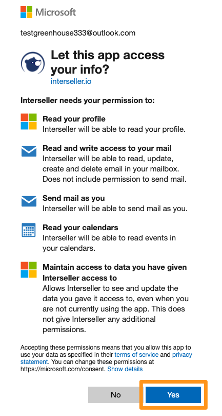 Screenshot   of   the   outlook   allow   access   page.   