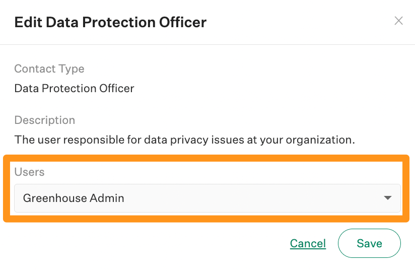 Screenshot of change data protection officer