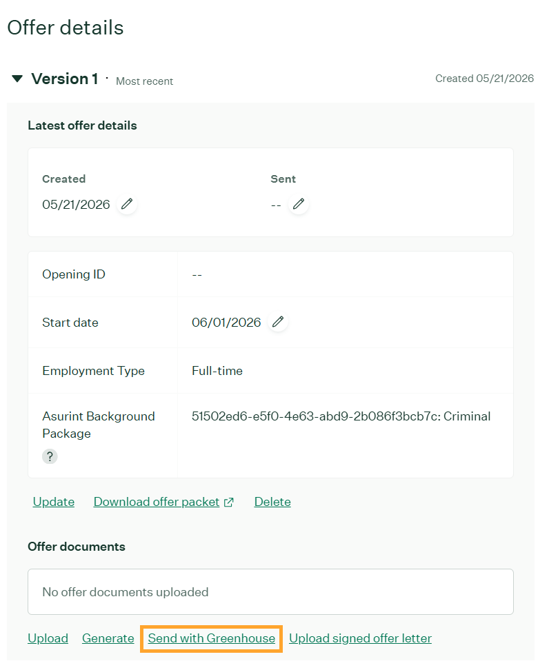 Send with Greenhouse option