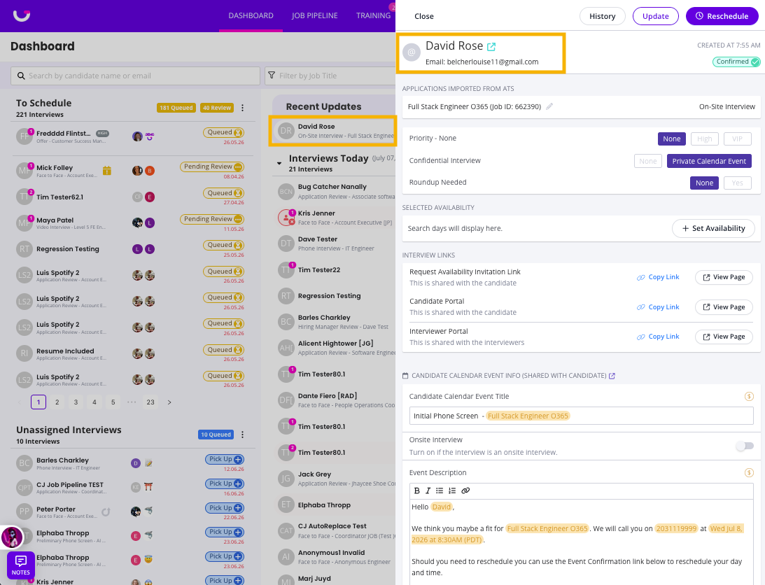 Recent Updates section on GoodTime Dashboard