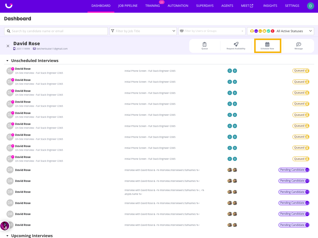 GoodTime Dashboard with Schedule Now option