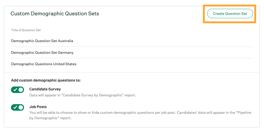 Screenshot of Create Question Set