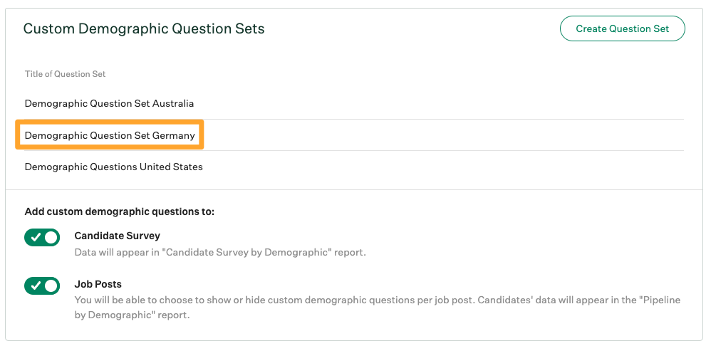 Screenshot of Custom Demographic Question Set