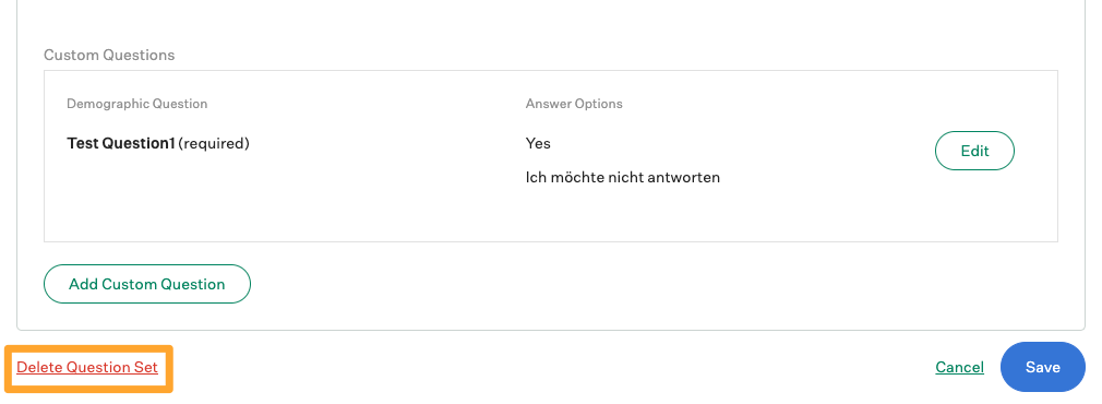 Screenshot of Delete Question Set