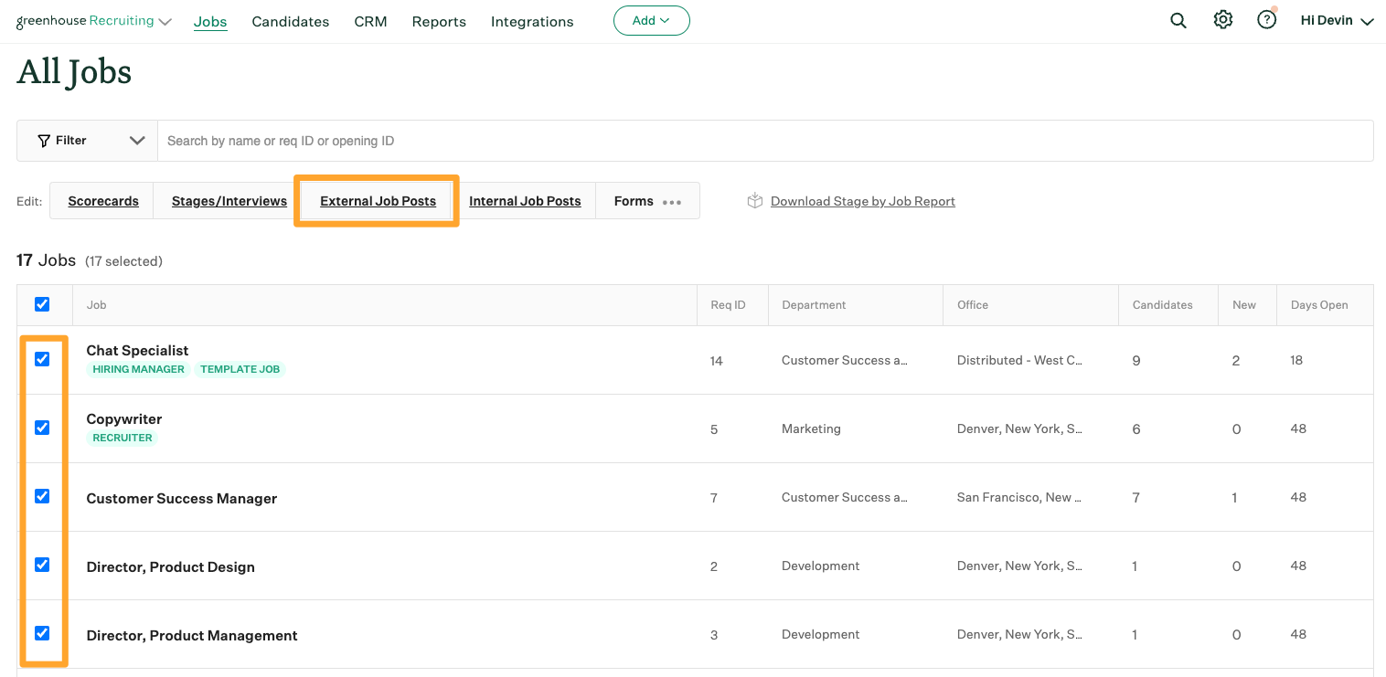 Screenshot of bulk jobs