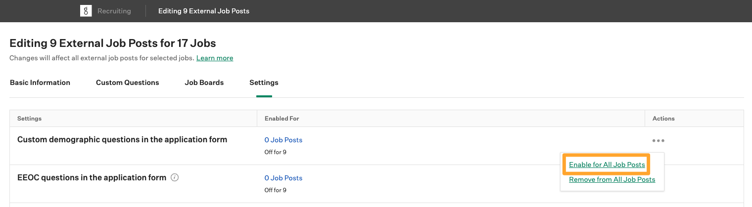 Screenshot of Enable for All Job Posts