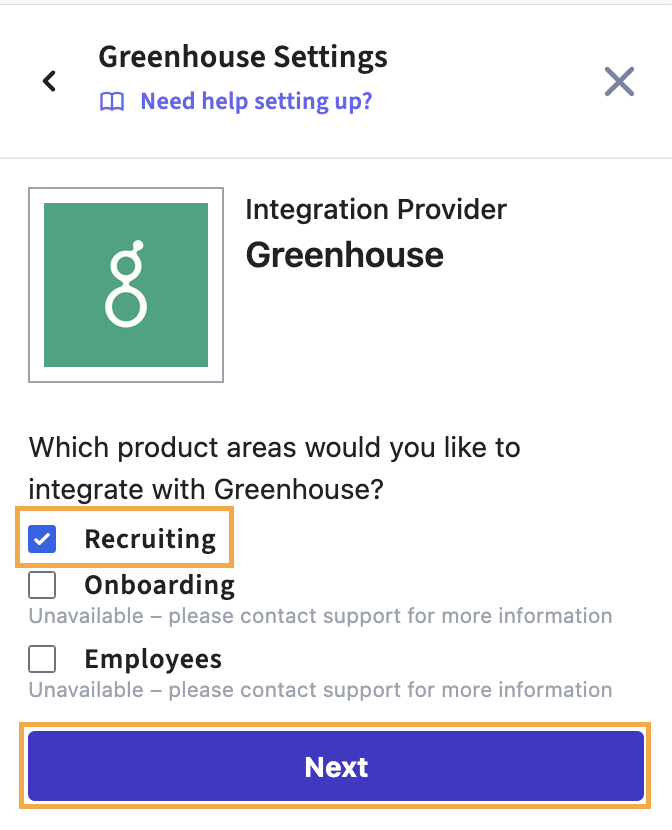 Recruiting product selection screen