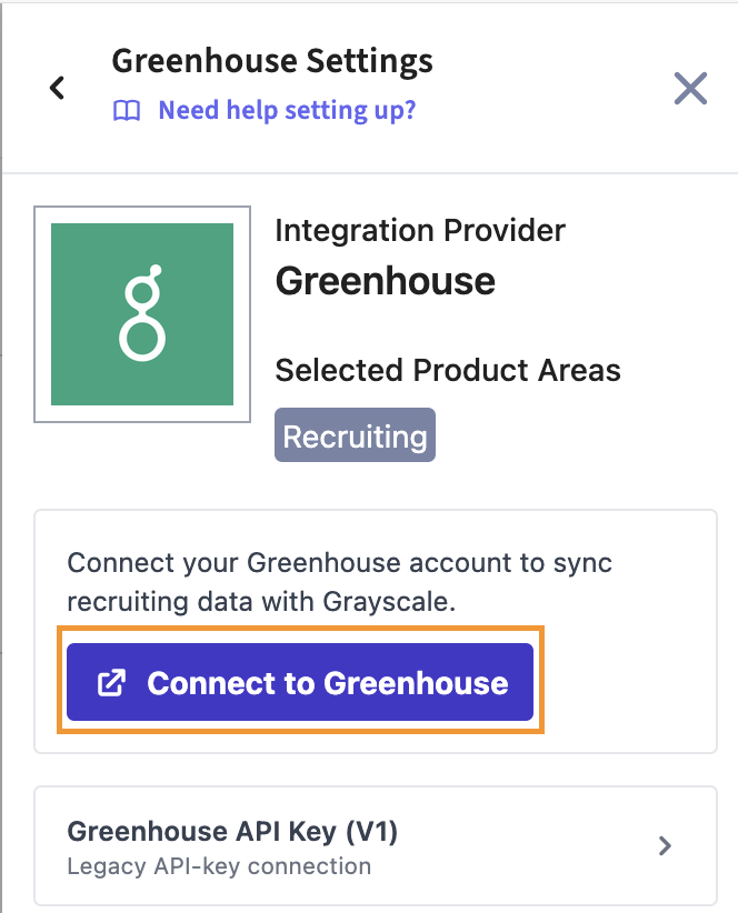 Connect to Greenhouse button