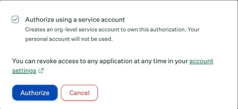 Greenhouse authorization screen with the service account option