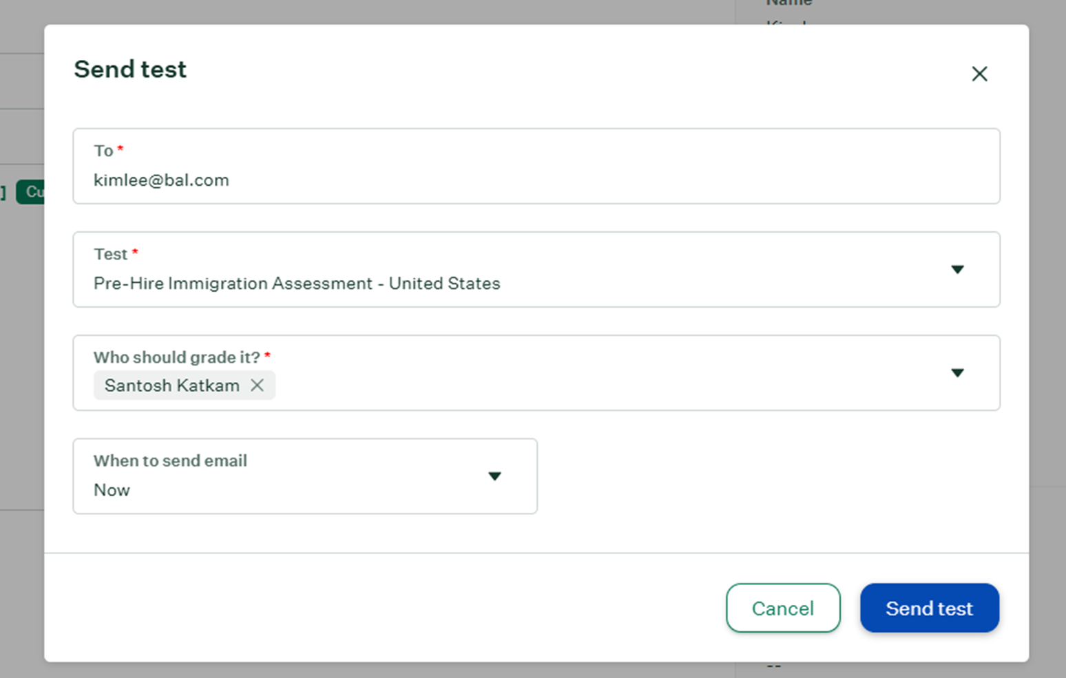 BAL assessment selection from the available assessment options