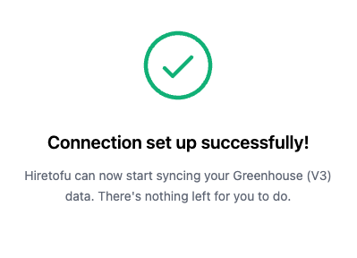 tofu connection confirmation screen after authorizing Greenhouse