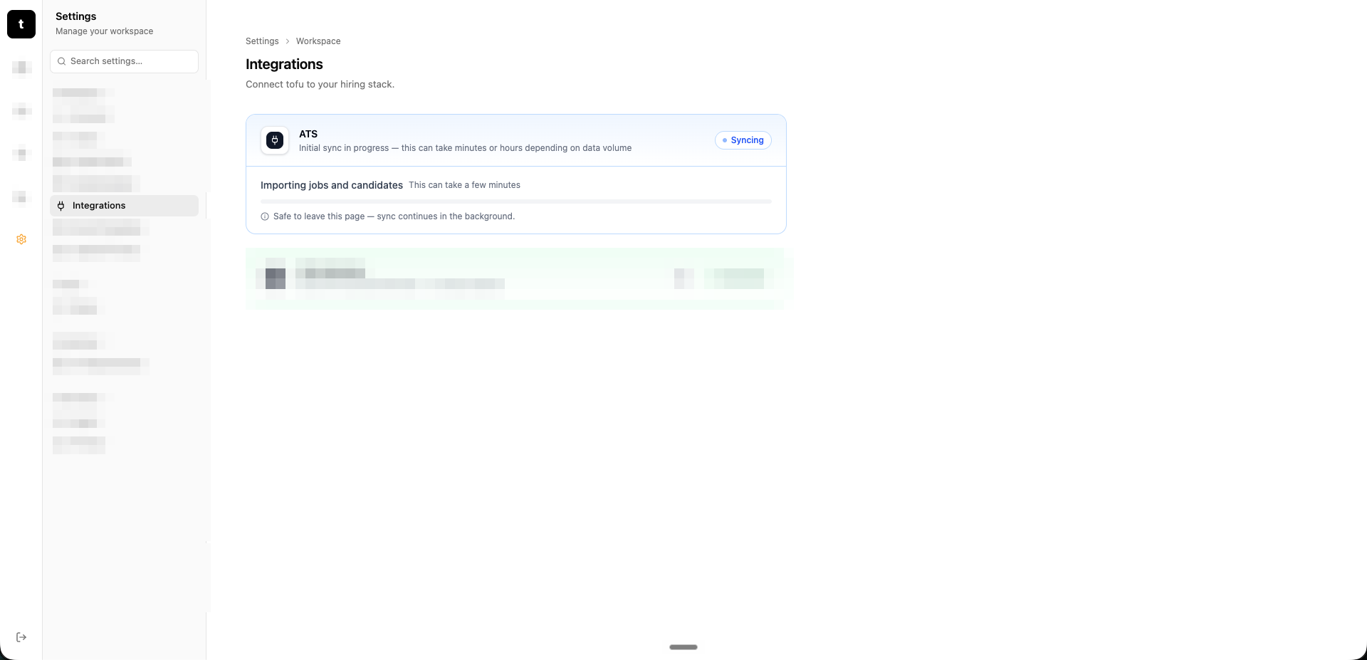 tofu dashboard showing jobs and applications syncing from Greenhouse