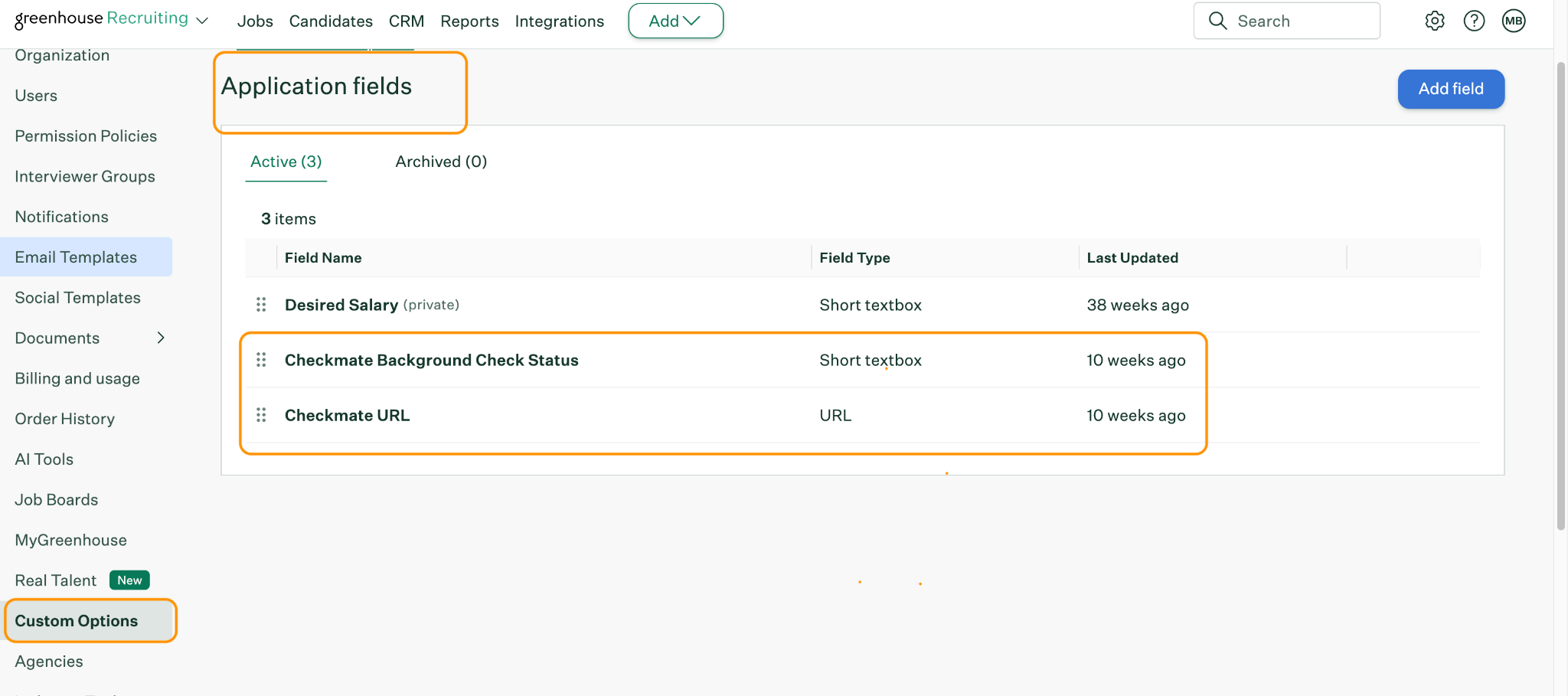 Custom field settings showing the name_key override option