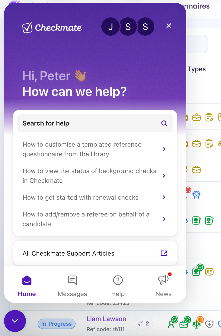 Checkmate in-app support chat icon