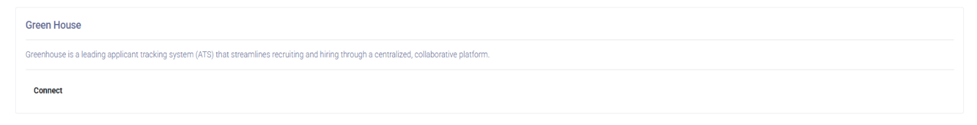 Private Eyes Integrations page showing the Greenhouse integration with a Connect button