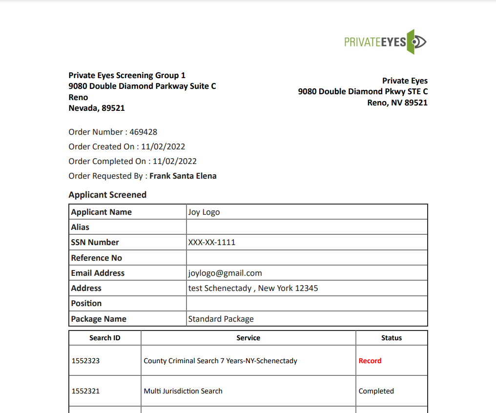 Greenhouse Activity Feed note with a link to the final background check report