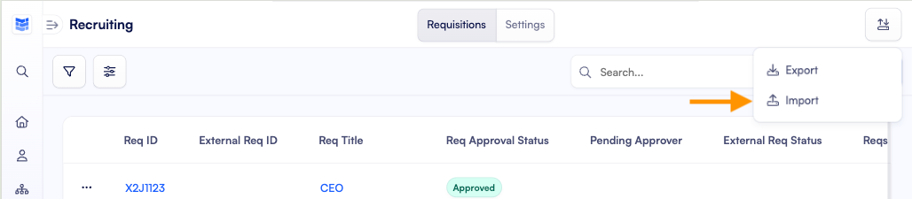 Built Recruiting page with the import/export icon