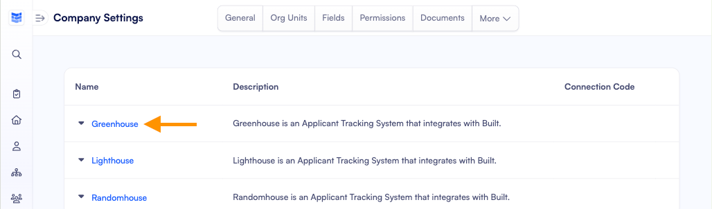 Built Integrations page with Greenhouse selected