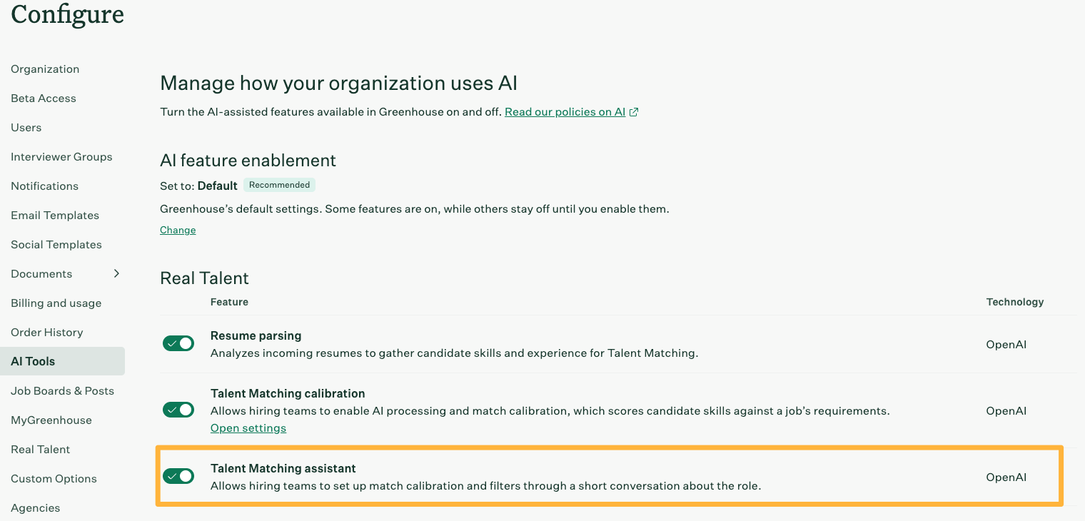 Configure Talent Matching Assistant in AI tools