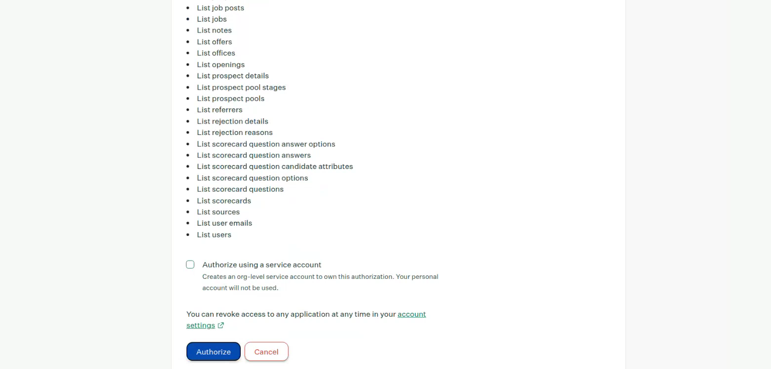 Greenhouse authorization confirmation screen in MeVitae