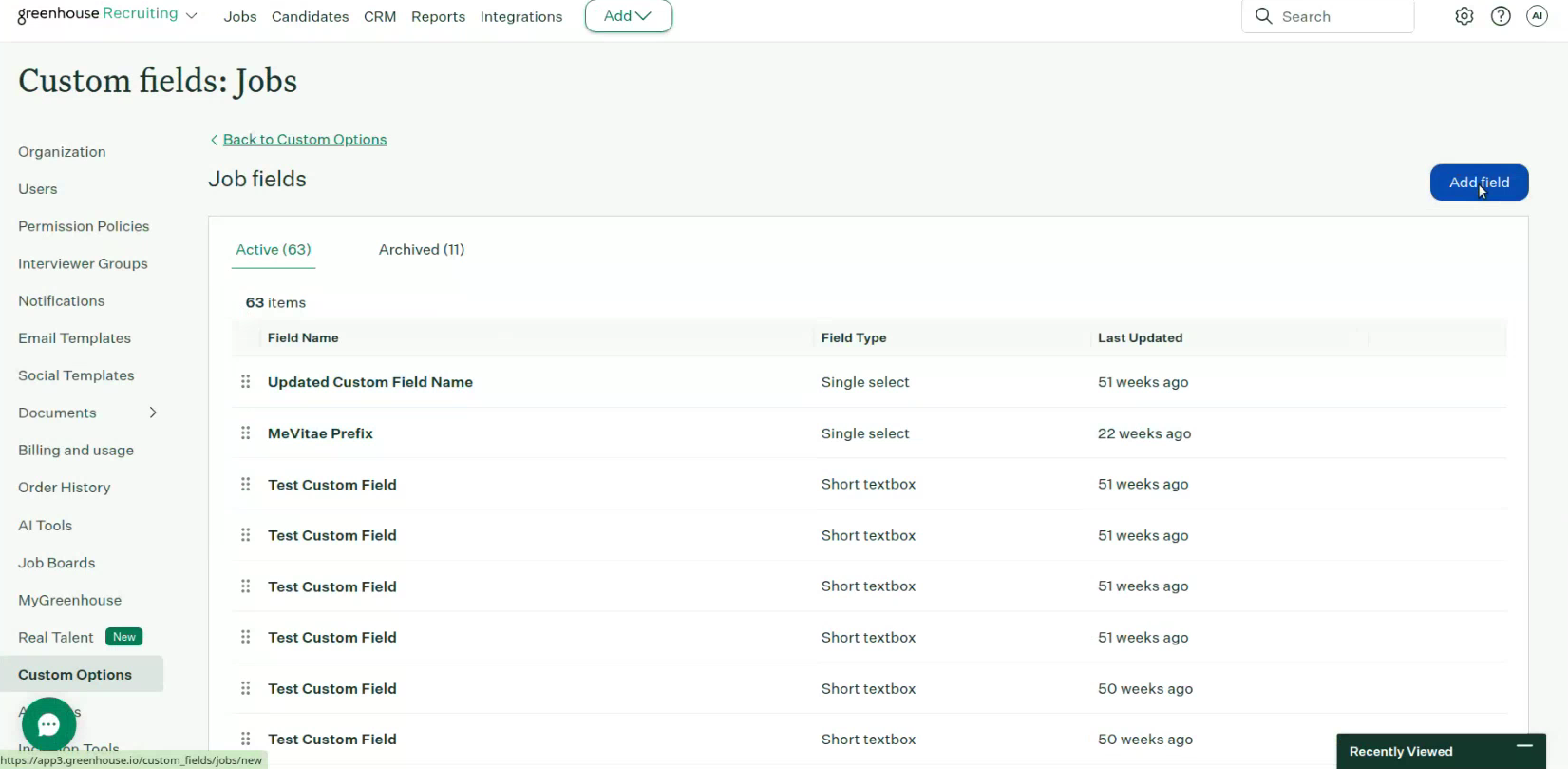 Adding a custom field under Custom Options in Greenhouse job settings