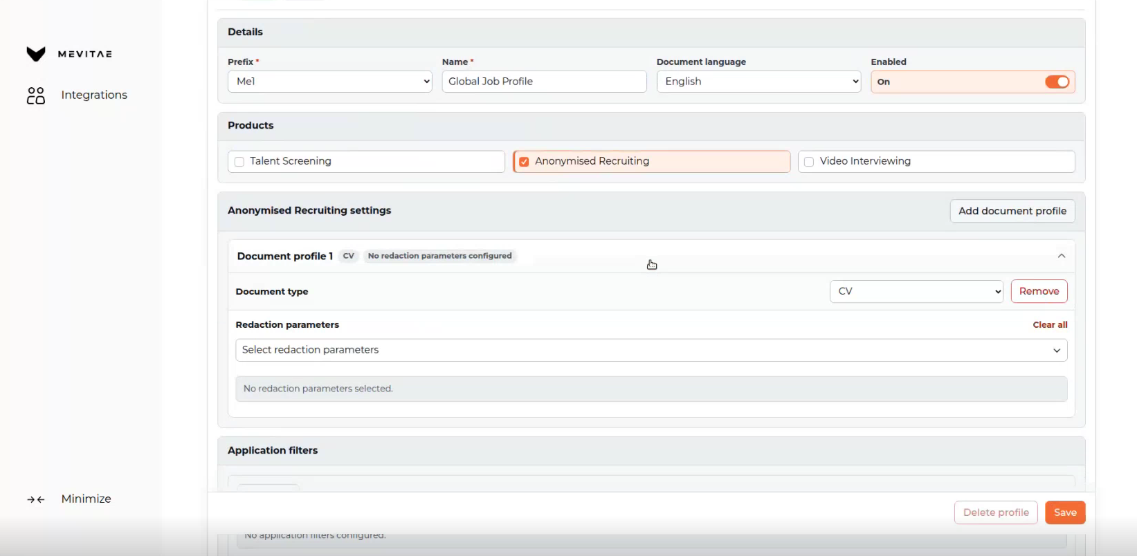 Creating a new job profile in the MeVitae dashboard