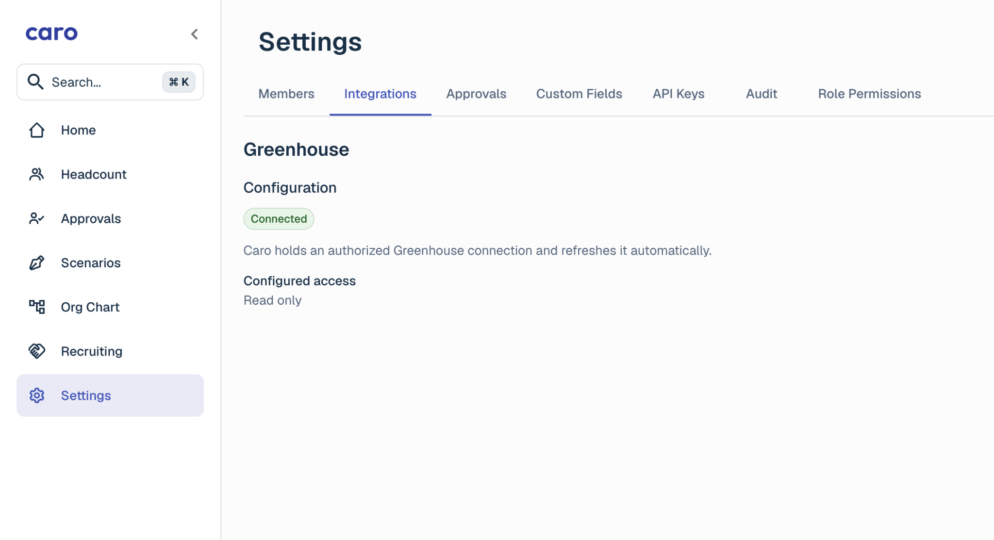 Greenhouse successfully connected to Caro