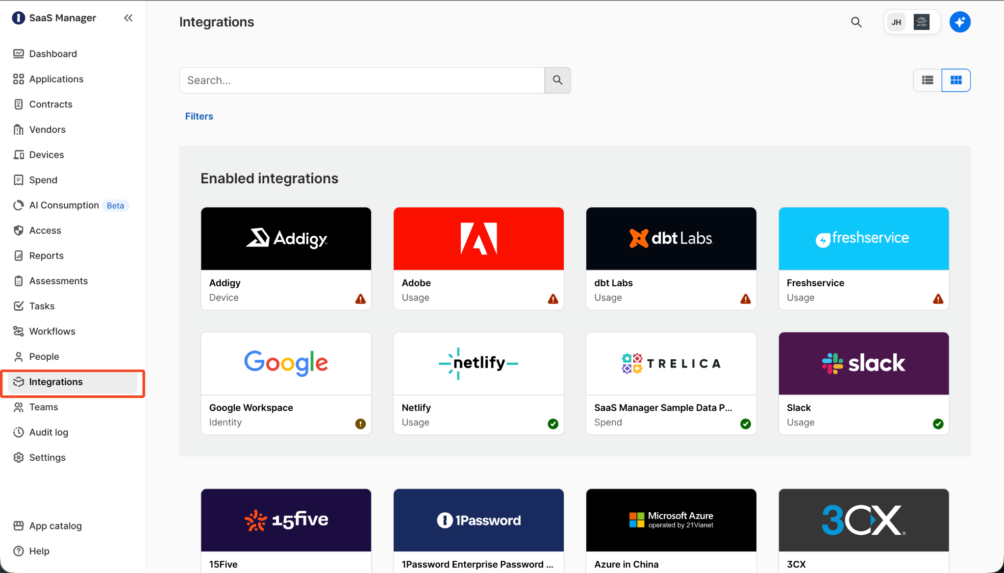 Selecting Connect to start the 1Password SaaS Manager Greenhouse integration