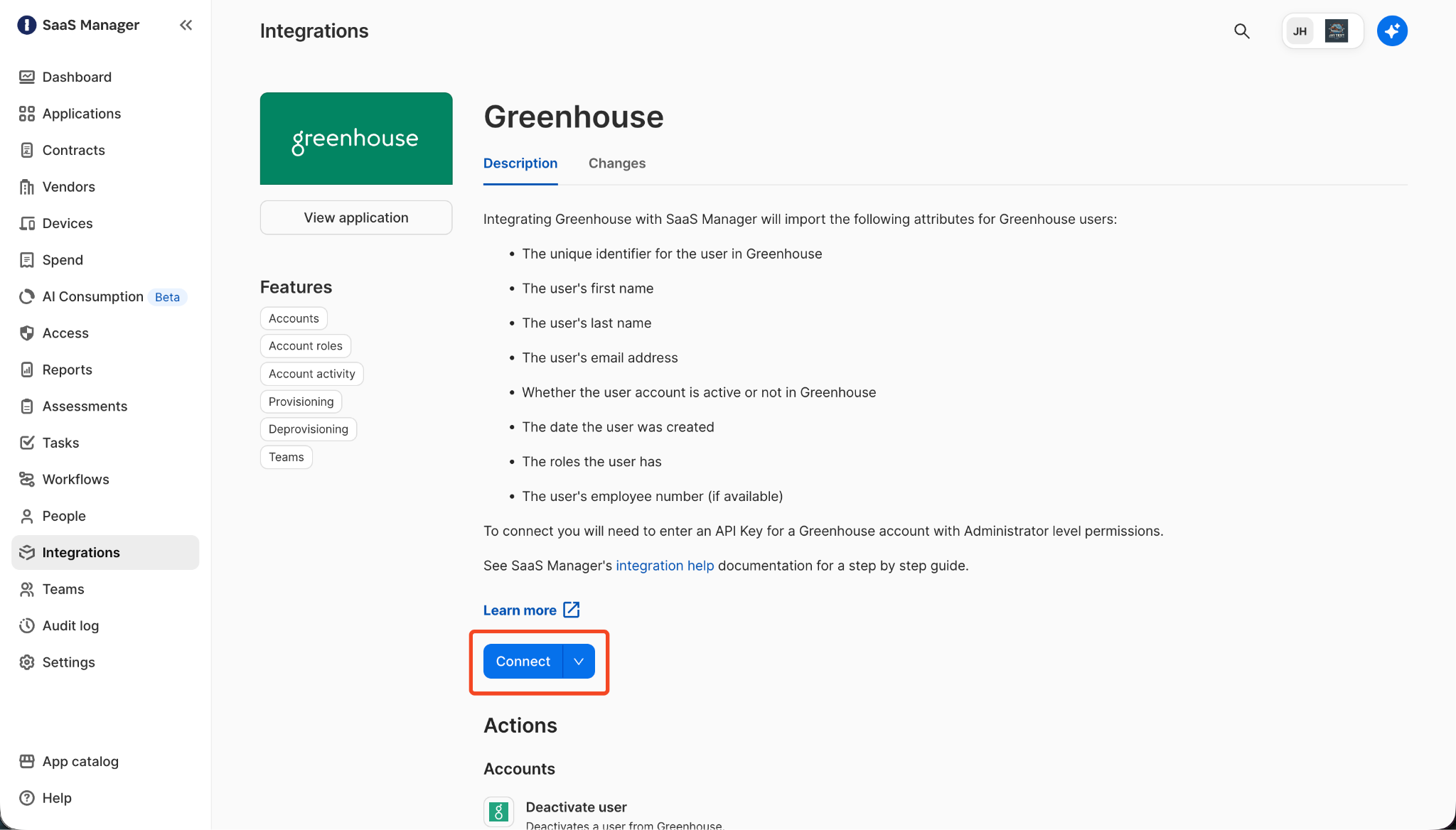 Reviewing requested permissions for the Greenhouse connection