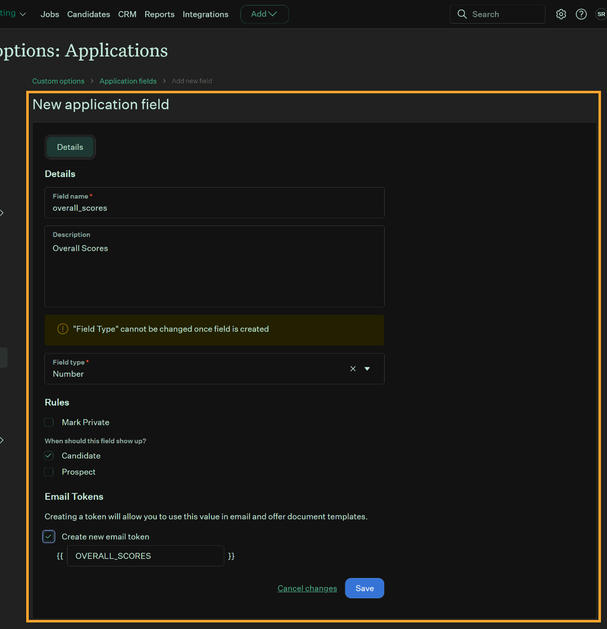 overall_score custom field configured in Greenhouse