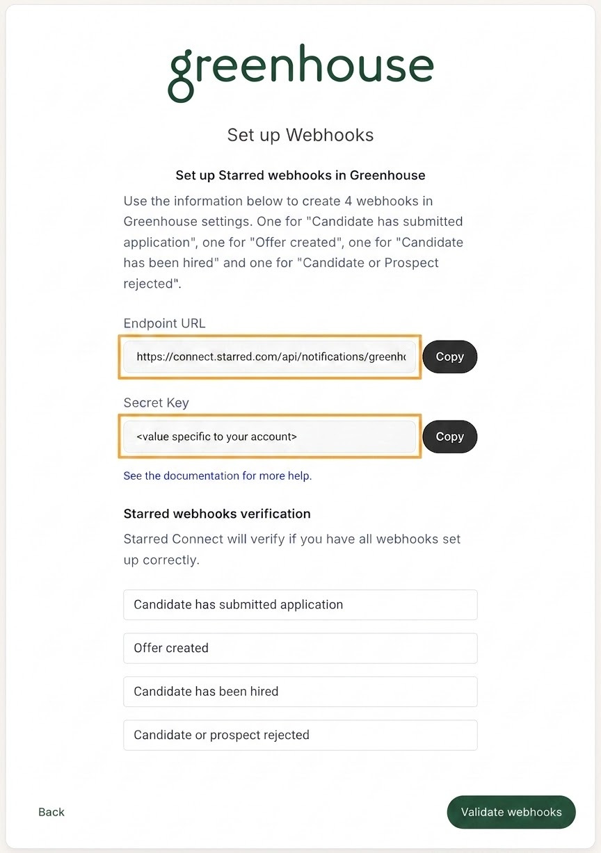 Starred webhook configuration details