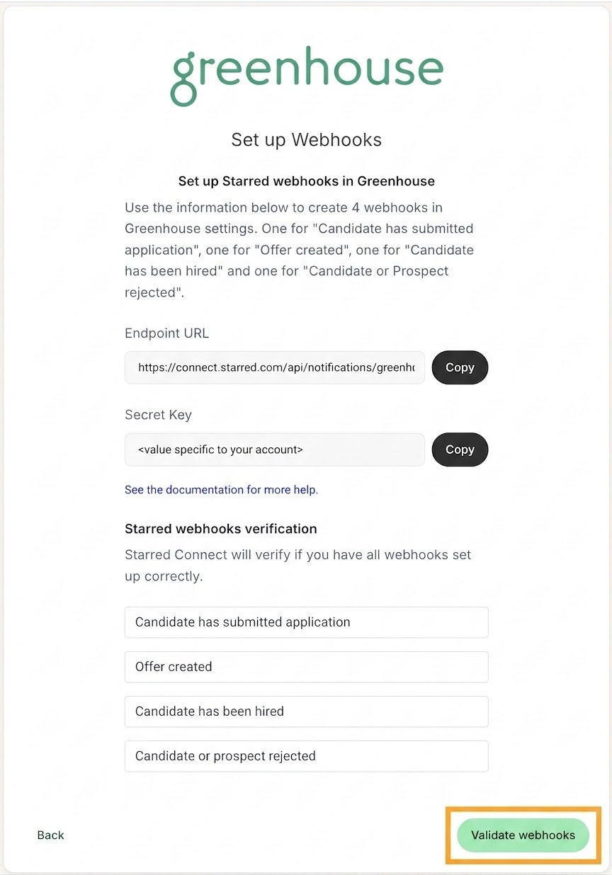 Validate webhooks confirmation in Starred